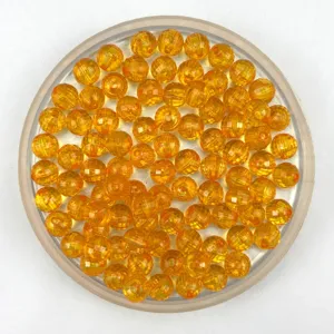 Orange transparent faceted acrylic round beads for DIY jewelry making and craft decor.