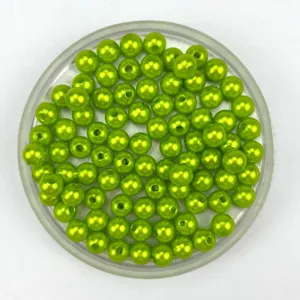 Green imitation pearl beads, ABS plastic drilled loose beads for DIY jewelry and crafts making.