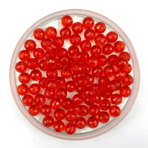 Red faceted acrylic globe beads detail shot, perfect for DIY jewelry making and curtain decor.