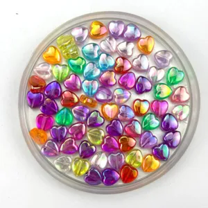 Colorful acrylic heart beads with AB plating finish, perfect for DIY jewelry craft making.