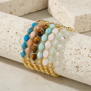 Meerlaagse vintage edelsteen kralen armband set, stijlvolle dagelijkse mode sieraden.