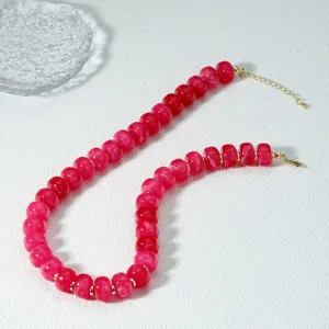 Collana di perle abaco in acrilico rosa stile europeo, gioiello da spiaggia vacanza.