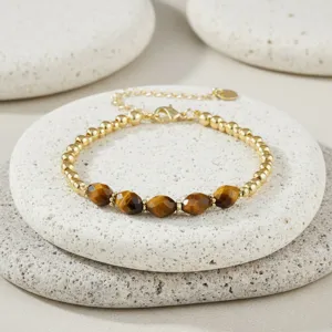Vintage kralenarmband met halfedelsteen tijgeroog stenen, elegante dagelijkse sieraden.