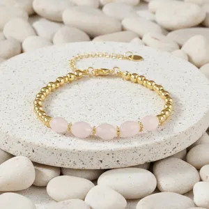 Vintage goudkleurige kralenarmband met lichtroze gefacetteerde kristallen stenen damesmode