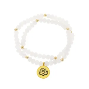 Pulsera de cuentas de vidrio multicapa de estilo chino con delicado colgante de flor de loto.