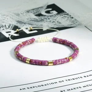 Boheemse kralen armband handgemaakt verstelbaar steen gouden metalen buizen