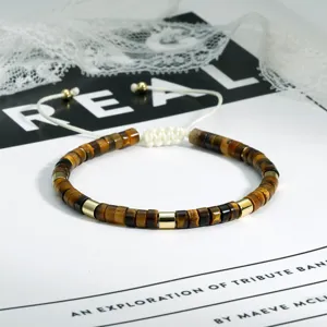 Bohemian kralen armband met gouden tussenstukken en verstelbaar gevlochten koord voor dames