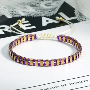 Boho paars en goud kraal verstelbare gevlochten touw armband chic mode sieraden.