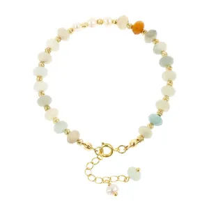 Bohemien halfedelsteen kralen armband met parels en gouden afstandhouders voor dagelijks.