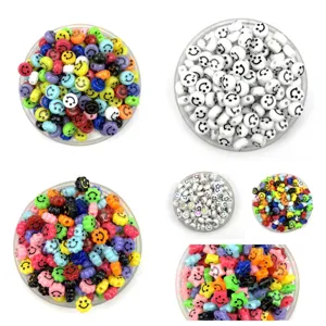 Colorful acrylic smiley face beads DIY loose beads round flower star shape jewelry accessories