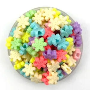 Colorful plastic snowflake beads bulk, pastel DIY charm pendants for handmade jewelry crafting.