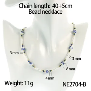 Blue and white porcelain bead necklace, elegant clavicle chain with pearls and gold beads.