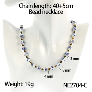 Blue and white porcelain ceramic beaded necklace Chinese style clavicle chain jewelry