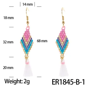 Bohemian seed bead tassel earrings handmade colorful geometric diamond drop earrings for women