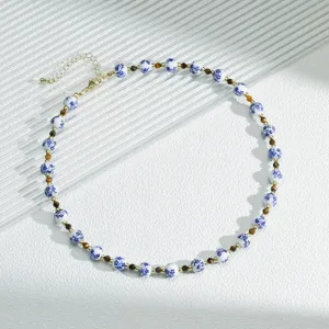 Blue white porcelain ceramic bead shell pearl necklace, new Chinese clavicle chain.