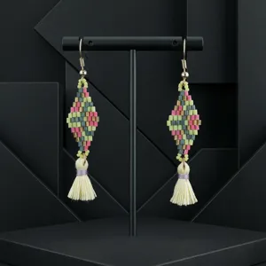 Bohemian seed bead tassel earrings handmade colorful geometric drop earrings for women vacation styling.