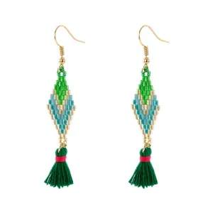 Bohemian beaded tassel earrings handmade geometric diamond dangle earrings for women vacation