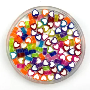 Colorful acrylic heart shape beads flat spacer beads for DIY jewelry making crafts keychains.