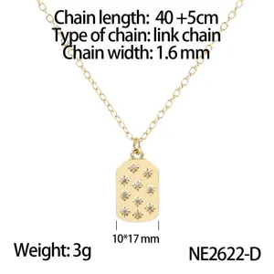 Collier pendentif rectangulaire en zircon or 18k avec longueur de chaîne réglable détails.