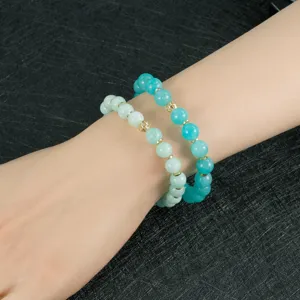 Juego de pulseras de cuentas de piedra natural, joya de muñeca azul y verde elegante.