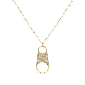 Exquis collier pendentif fermeture éclair en zircone plaqué or 18K style mode élégant.