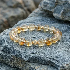 Pulsera de cuentas de cristal amarillo natural con espaciador hueco dorado, estilo retro.