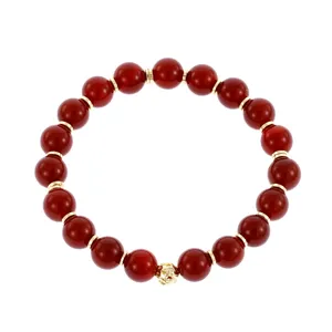 Pulsera de cuentas de piedra natural roja con espaciadores dorados de estilo retro elegante