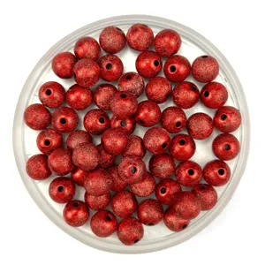 Red acrylic frosted wrinkle beads, textured round loose beads for DIY jewelry making and crafts.