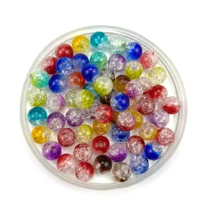 Colorful crackle glass beads detail view, vibrant DIY jewelry making loose accessories.