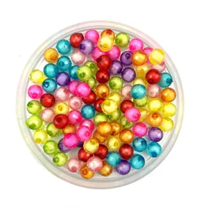 Colorful transparent acrylic beads detail shot, 8-16mm round beads for DIY handmade jewelry crafts.