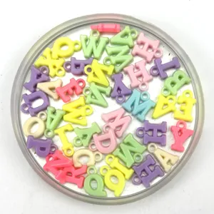 Colorful pastel alphabet letter charms mix for DIY handmade jewelry crafting detail display