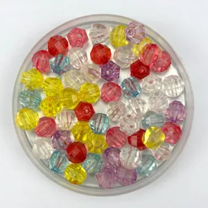 Colorful acrylic faceted lantern beads for DIY jewelry making, 32-face spacer beads detail view.