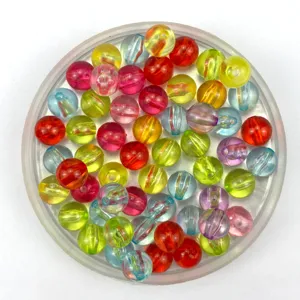 Colorful transparent striped round plastic beads for DIY jewelry making, crafts and keychains.