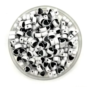 Black white heart acrylic beads 8x4mm matte DIY jewelry making bracelet craft supplies