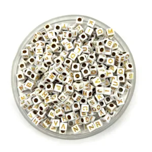5x5mm square acrylic letter beads gold alphabet charms for DIY jewelry making kids crafts.