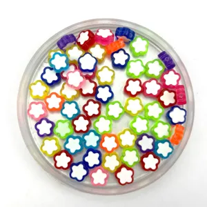 Colorful acrylic flower beads detail shot, perfect for kids DIY crafts and jewelry making.