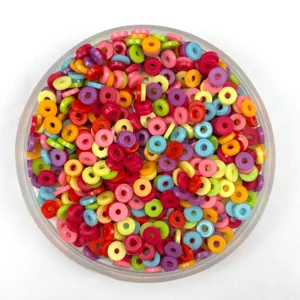Colorful polymer clay spacer beads detail shot for handmade phone case DIY jewelry making