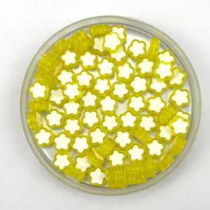 Acrylic double-color transparent flower beads detail, perfect for DIY jewelry craft making.