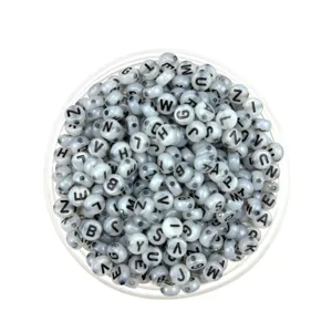Round acrylic alphabet letter beads in transparent container for DIY crafts kids jewelry making