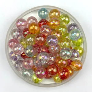 Colorful acrylic loose beads, iridescent glitter bubble round beads for DIY jewelry making crafts.