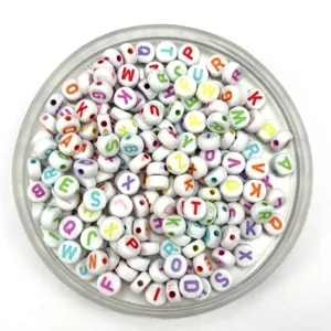Acrylic white colorful alphabet beads for DIY crafts jewelry making, colorful letter charms.