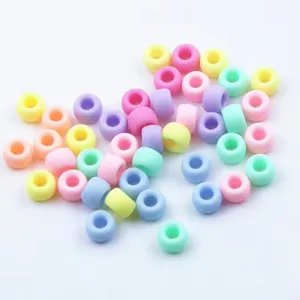 Acrylic pastel large hole barrel beads detail, colorful loose beads for DIY craft jewelry.