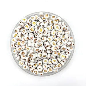 Acrylic letter beads 4x7mm gold alphabet white beads for DIY handmade jewelry making necklace