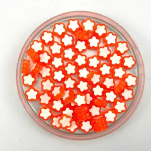 Acrylic two-color transparent plum blossom beads for DIY children jewelry making and crafting details.