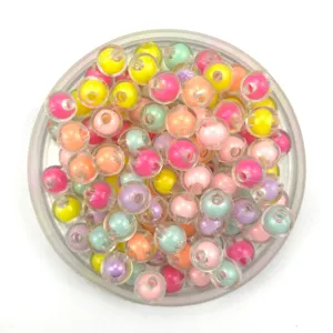 Perles Vrac Rondes Transparentes en Acrylique Couleur Intérieure Perle dans Perle pour Fabrication de Bijoux DIY et Accessoires