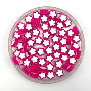 Acrylic pink and white flower beads detail shot, perfect for children DIY craft accessories.