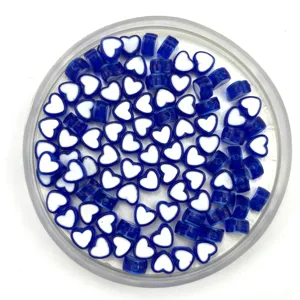 Blue white heart beads detail view, 4x8mm transparent DIY charm loose beads for bracelet making