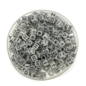Square alphabet beads for DIY jewelry making, clear letter printing, bulk craft supplies.