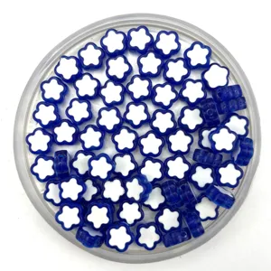Acrylic blue white flower beads detail view for DIY handmade jewelry crafts accessories