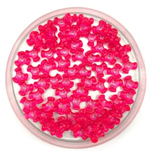 Hot pink translucent plastic tri-beads detail, acrylic star craft beads for DIY jewelry making.